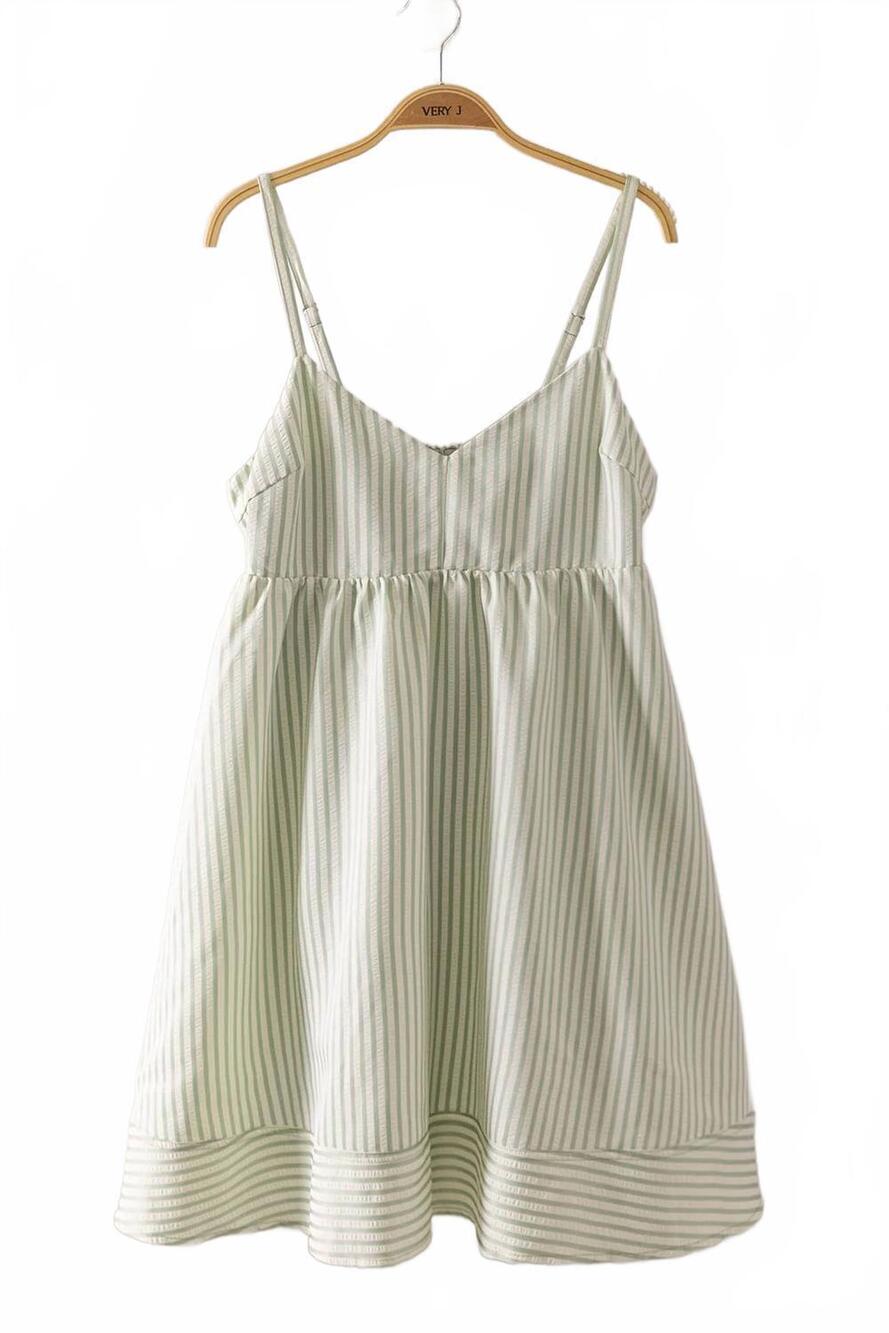 NEW VERY J women's stripe bow babydoll sundress in green